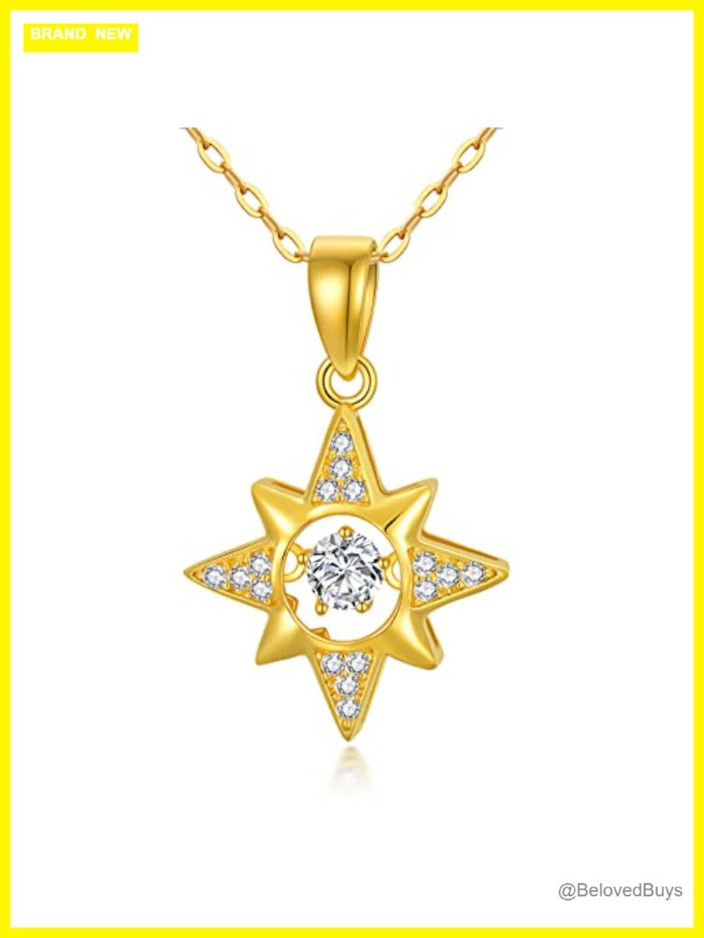 18kt Solid Gold North Star Pendant Necklace Dainty Fine Jewelry Gift